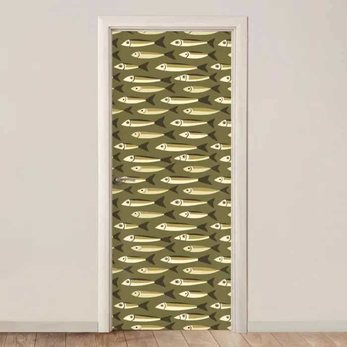 Vis - Patroon - Groen deurposter klein 289 -3d_beige