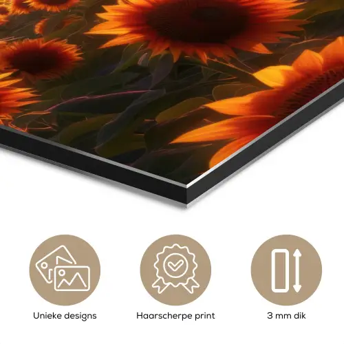 Zonnebloemen - Zonsondergang - Landschap aluminium wit klein -closeup_NL