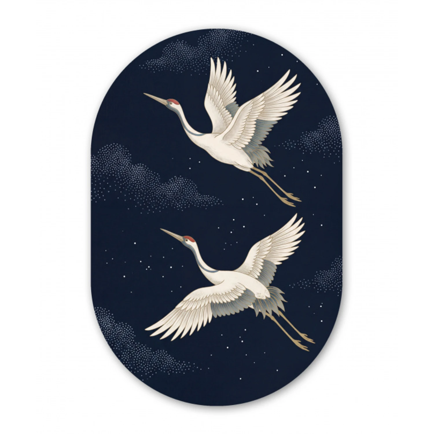 Kraanvogels - Nachthemel - Blauw Wandcirkel Ovaal Aluminium middel -3d