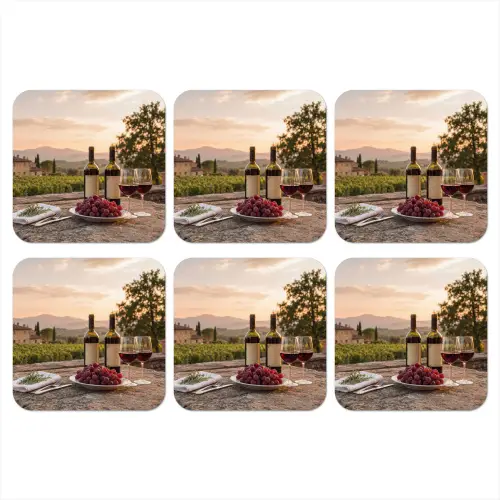 Wijn - Glazen - Druiven - Wijngaard onderzetter kurk middel -3d