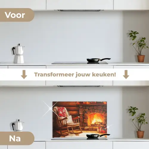 Winter - Kerst - Huis - Openhaard keuken achterwand spatscherm klein -voor_na_NL