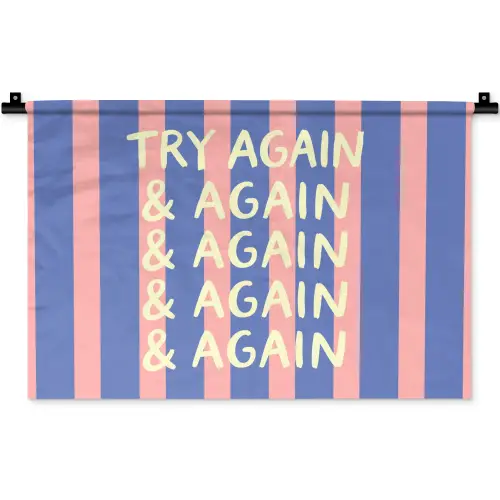 Try again - Strepen - Roze - Verticaal - Blauw Wandkleed katoen klein -zz3d