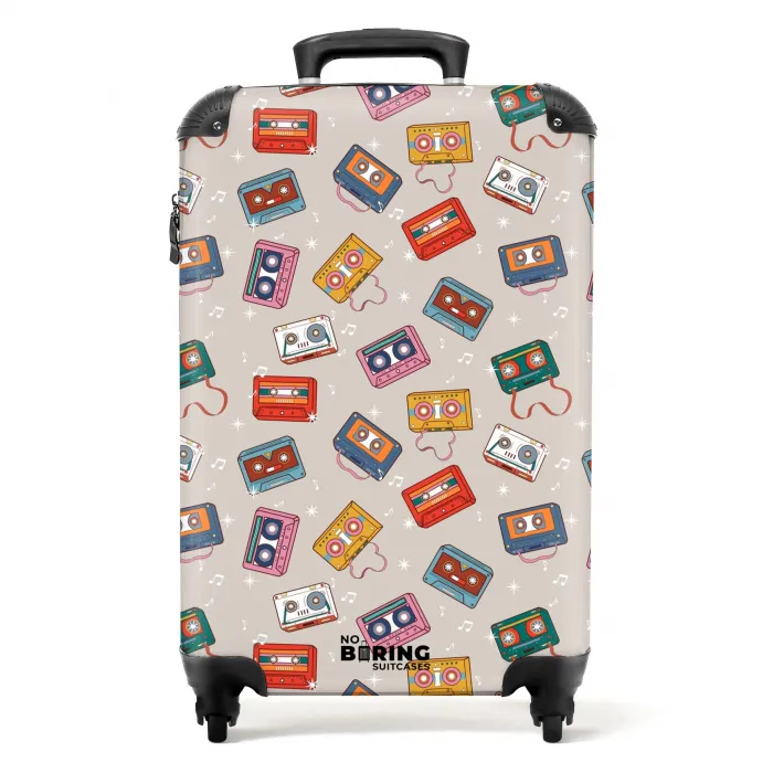 Retro disco cassettes patroon diverse kleuren NBS - Handbagage koffer - Kinderen Unisex middel -productfoto_recht