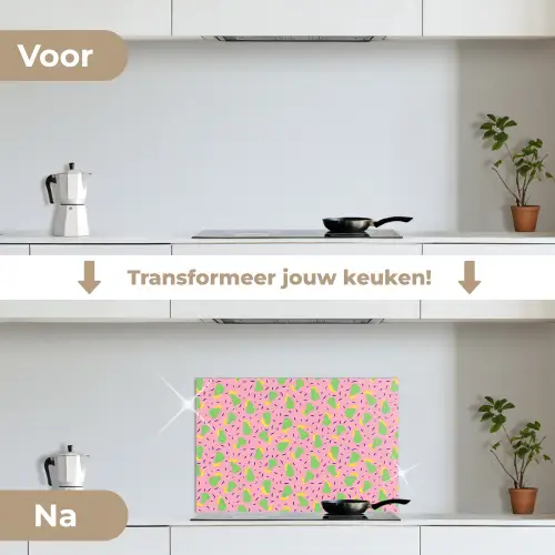 Roze - Streepjes - Groen - Peer keuken achterwand spatscherm klein 900 -voor_na_NL