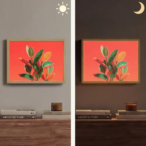 Bladeren - Nerven - Oranje - Structuur Light Box met batterij (Wandlamp) middel -sfeer3