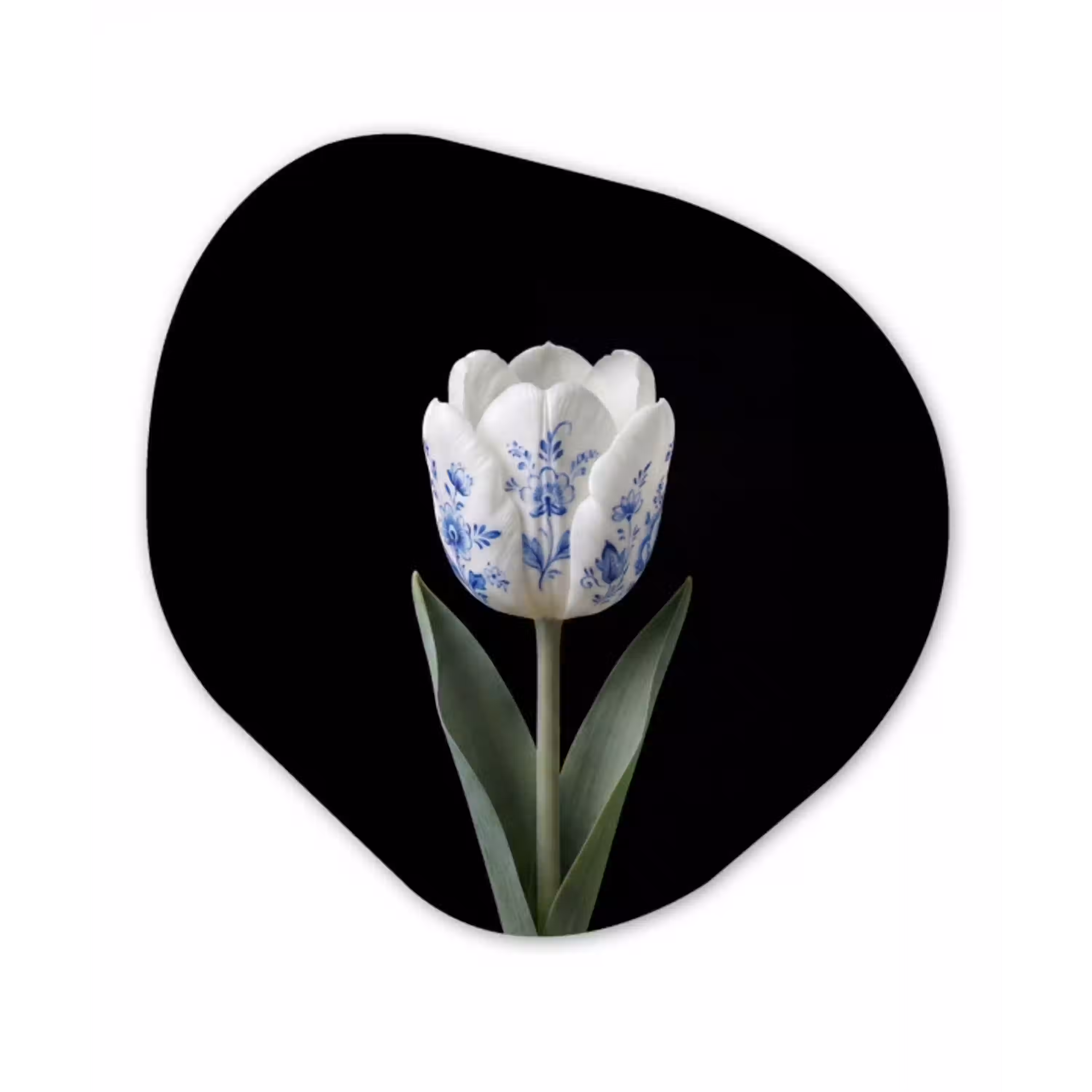 Tulp - Patroon - Blauw Wandcirkel Organisch Aluminium middel -3d