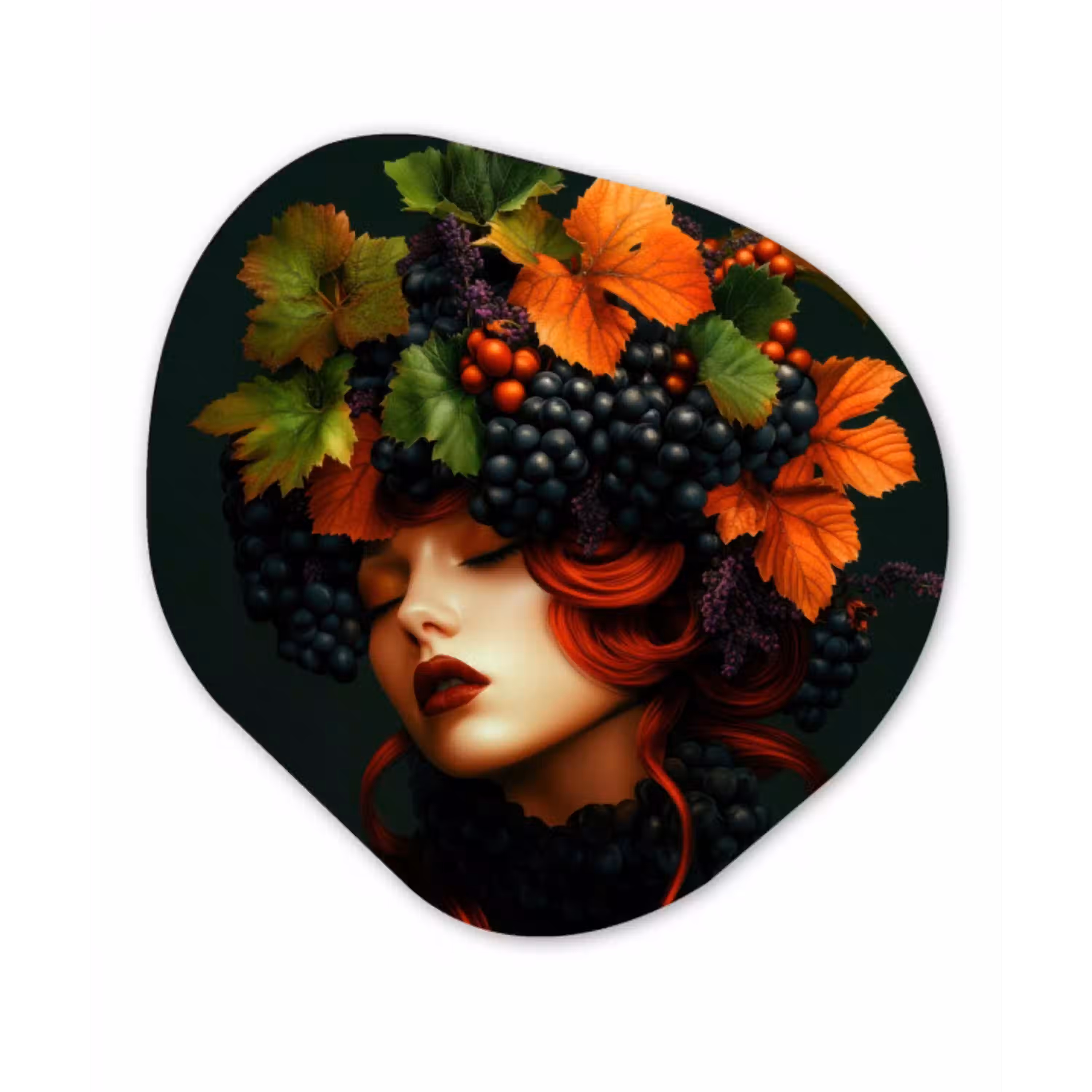 Vrouw - Rood - Groen - Druiven Wandcirkel Organisch Forex 3mm klein -3d