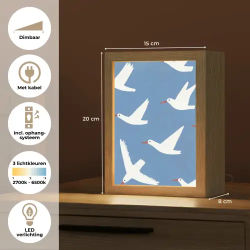 Vogels - Wit - Patroon Light Box met kabel (Tafellamp) klein -USP_NL