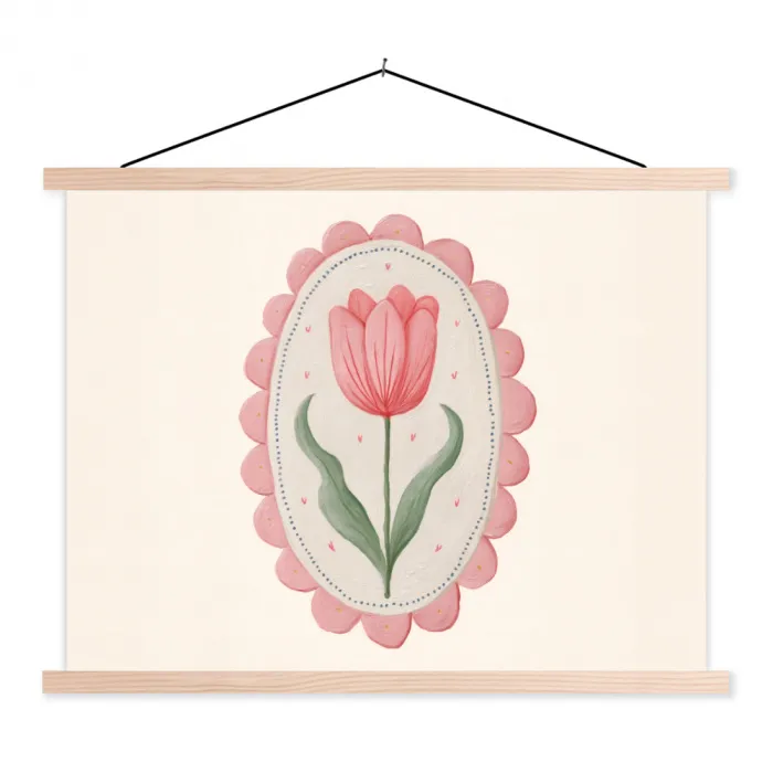 Tulp - Lijst - Ovaal - Illustratie textielposter latten blank klein -3d