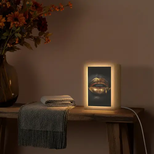 Lippen - Goud - Abstract - Zwart - Aesthetic Light Box met kabel (Tafellamp) klein -sfeer4