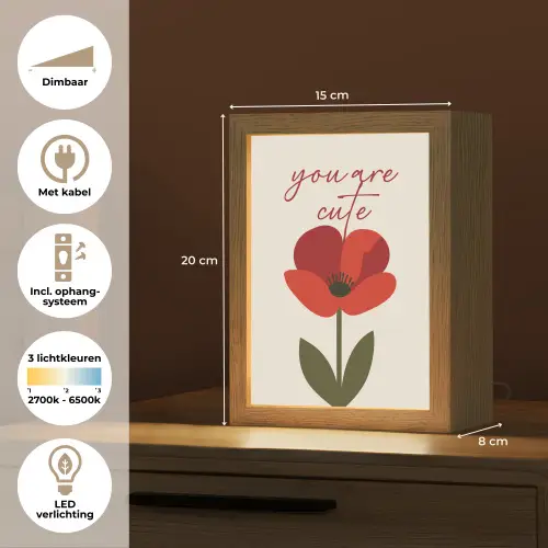 Klaproos - Bloem - Rood - Valentijn Light Box met kabel (Tafellamp) klein -USP_NL