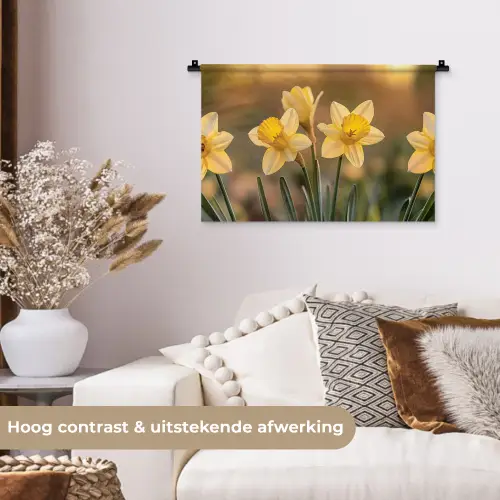 Bloemen - Geel - Wazig Wandkleed katoen klein -sfeer1