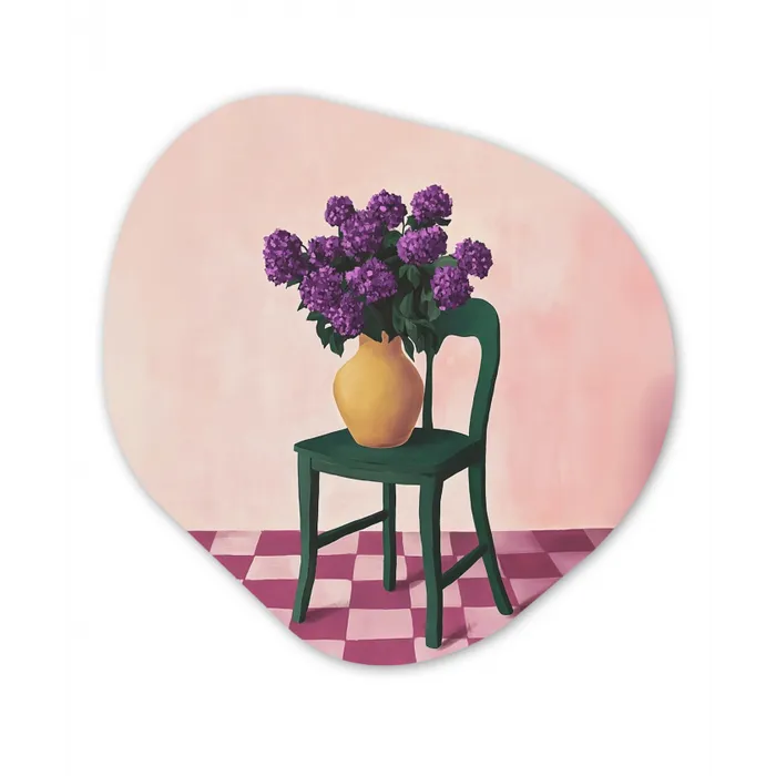Stoel - Vaas - Bloemen - Geblokt Wandcirkel Organisch Forex 3mm klein -3d
