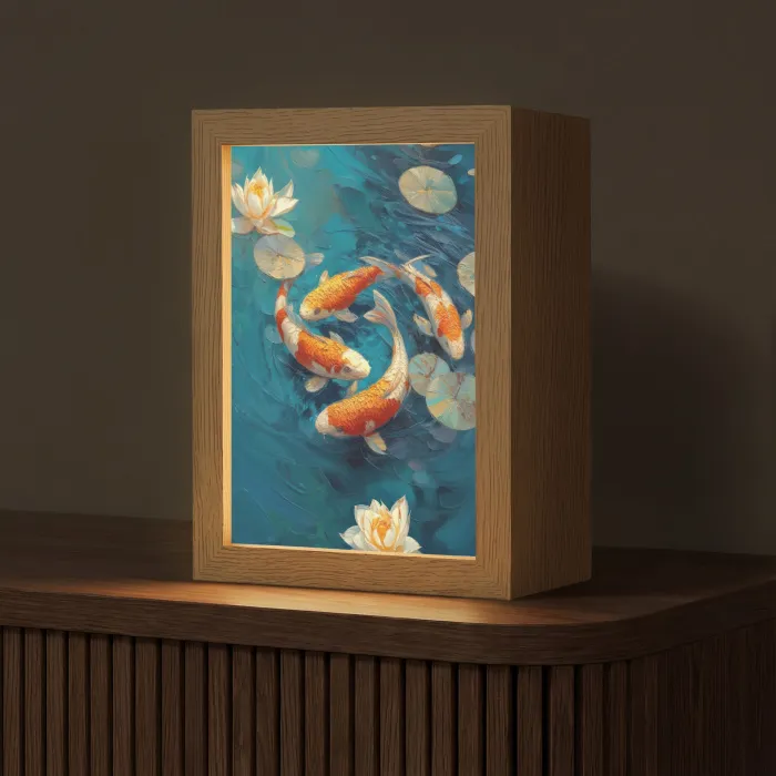 Vissen - Waterlelies - Oranje - Water Light Box met kabel (Tafellamp) klein -z3d_website