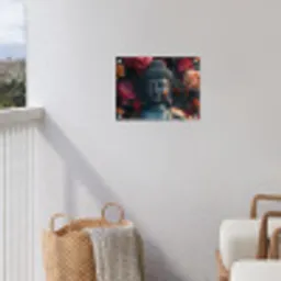 Boeddhabeeld omgeven door bloemen tuinposter los doek klein -sfeer8