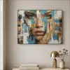 Abstract - Penseelstreken - Blauw - Gezicht Textielframe zwart klein -sfeer2