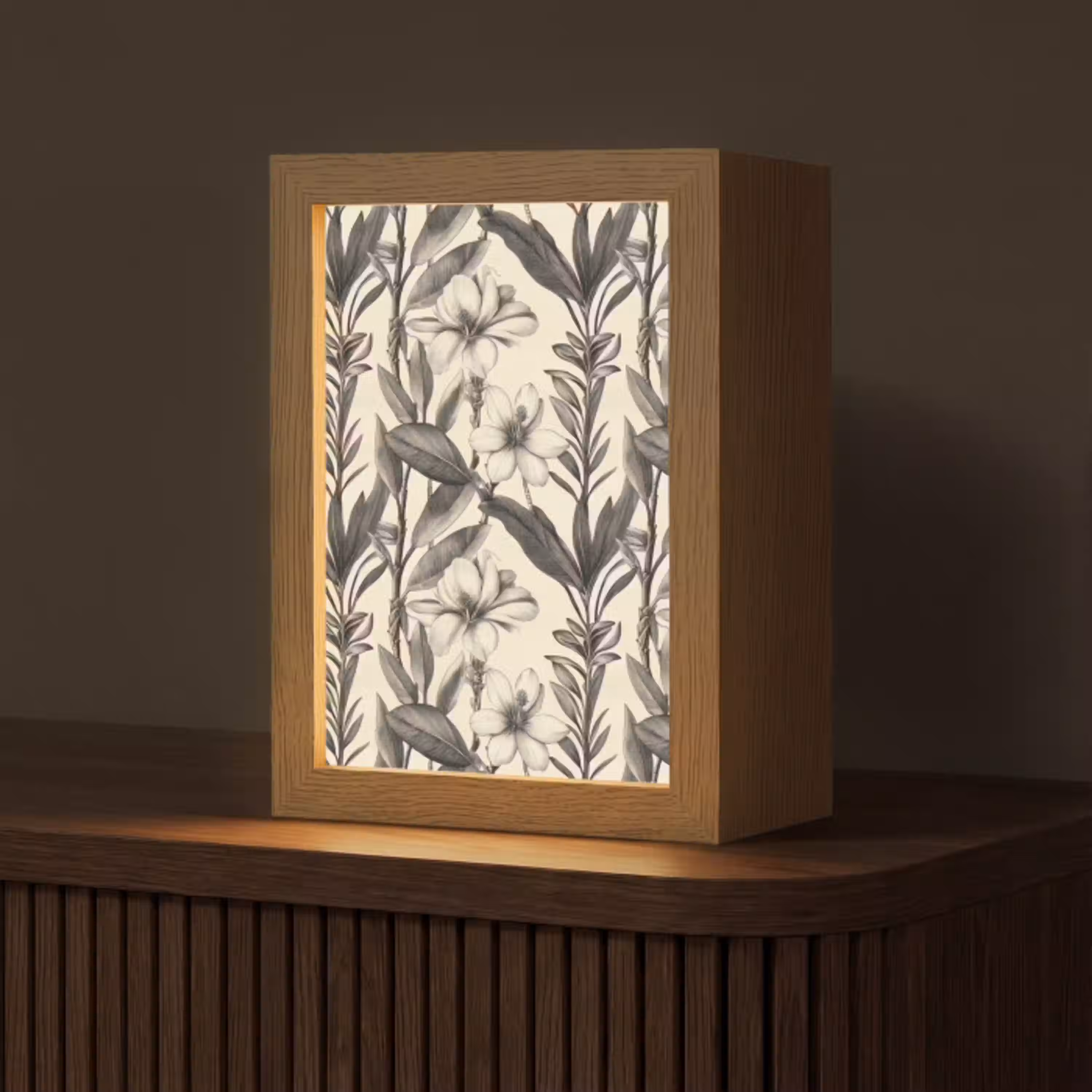 Klassiek - Botanisch - Zwart - Beige Light Box met kabel (Tafellamp) klein 925 -z3d_website
