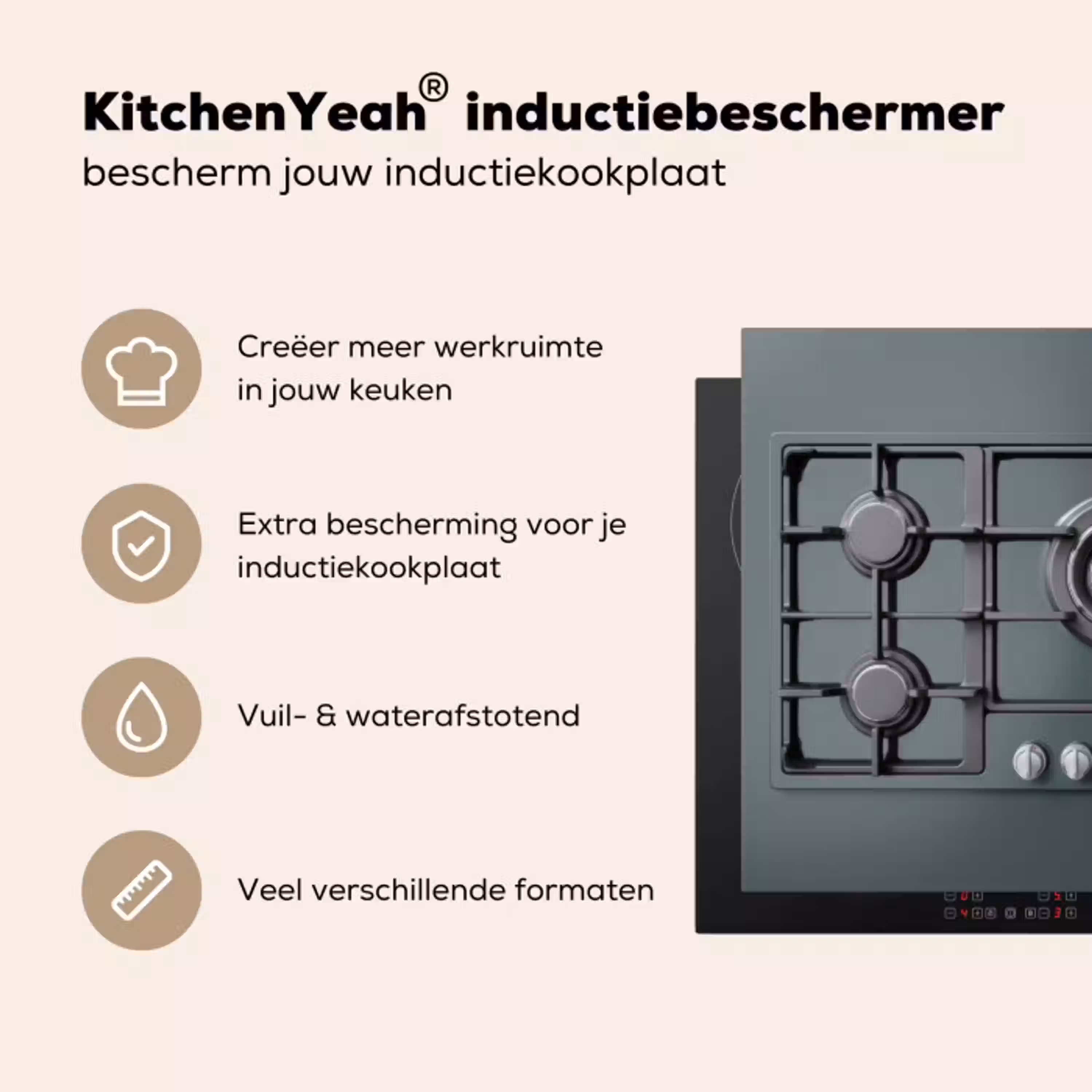 Kookplaat - Gas - Groen Inductie beschermer vinyl 3mm klein -sfeer2