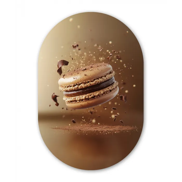 Chocolade - Macarons - Eten - Snoep Wandcirkel Ovaal Glas middel -3d