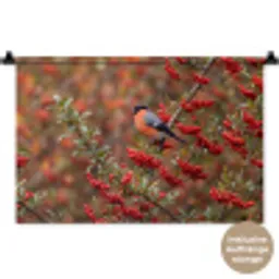 Goudvink - Bessen - Herfst - Natuur - Kleurrijk Wandkleed katoen klein -t3d_DE