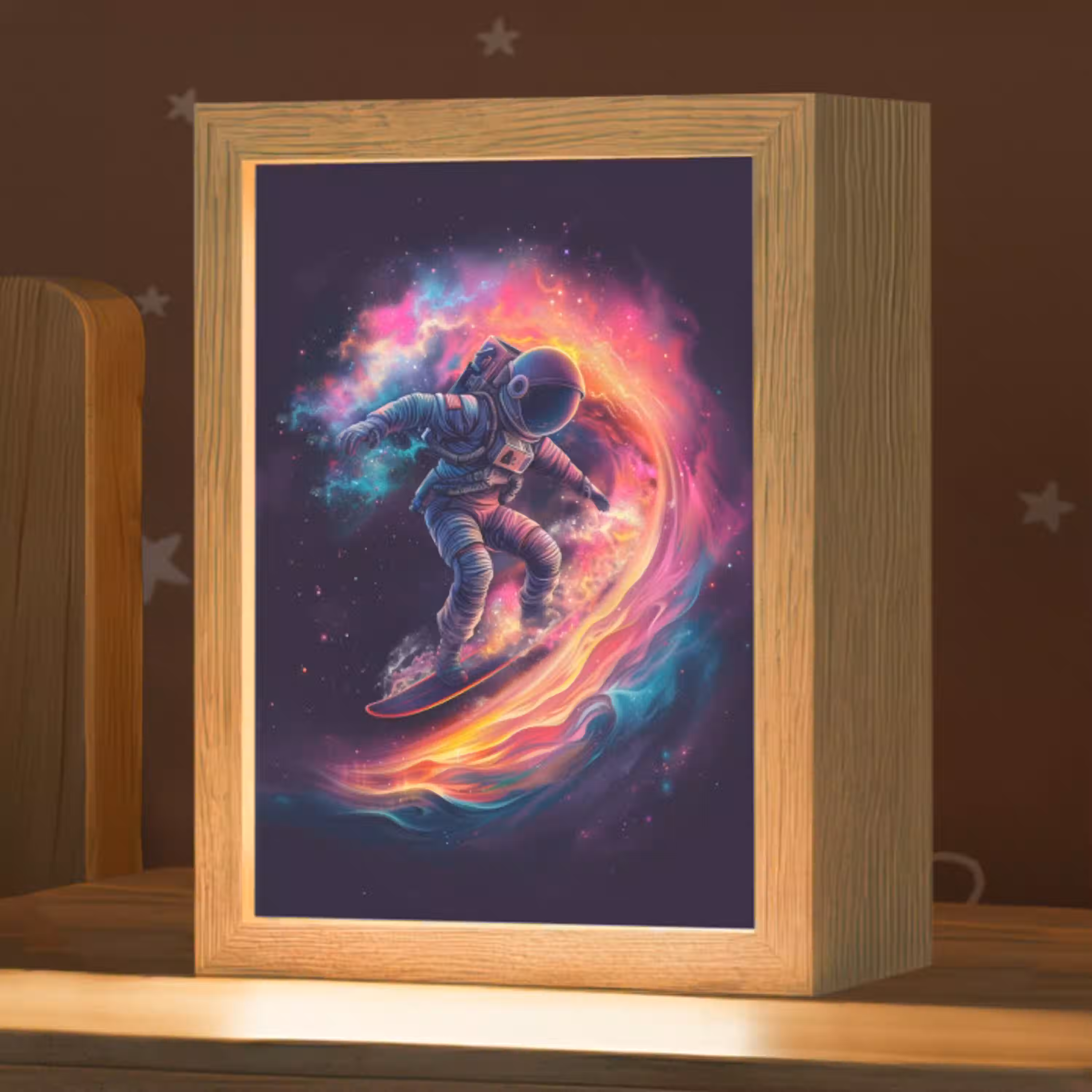 Astronaut - Ruimte - Surfen - Kleurrijk Light Box met kabel klein -zzz_3d_website