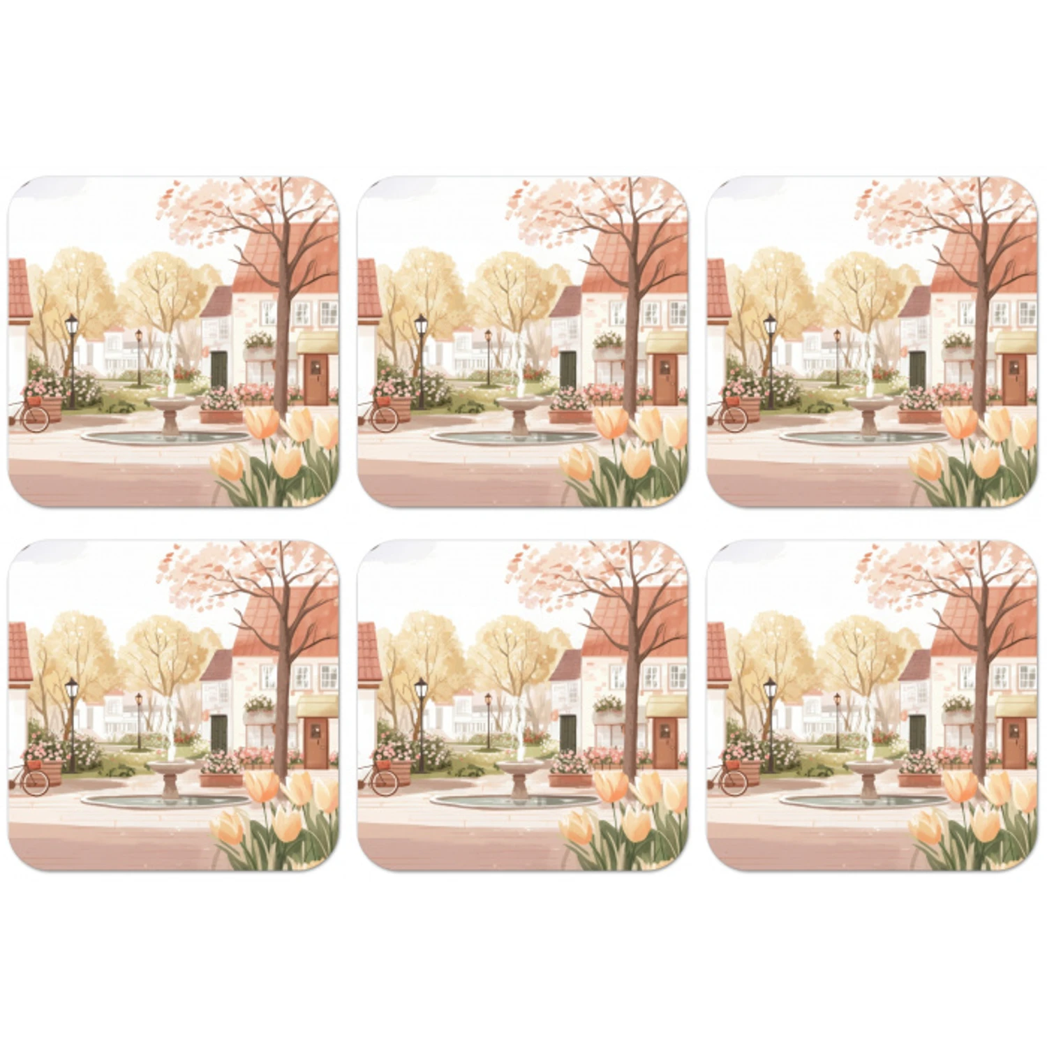 Dorpsplein - Fontein - Tulpen onderzetter kurk middel -zkaufland3dotto