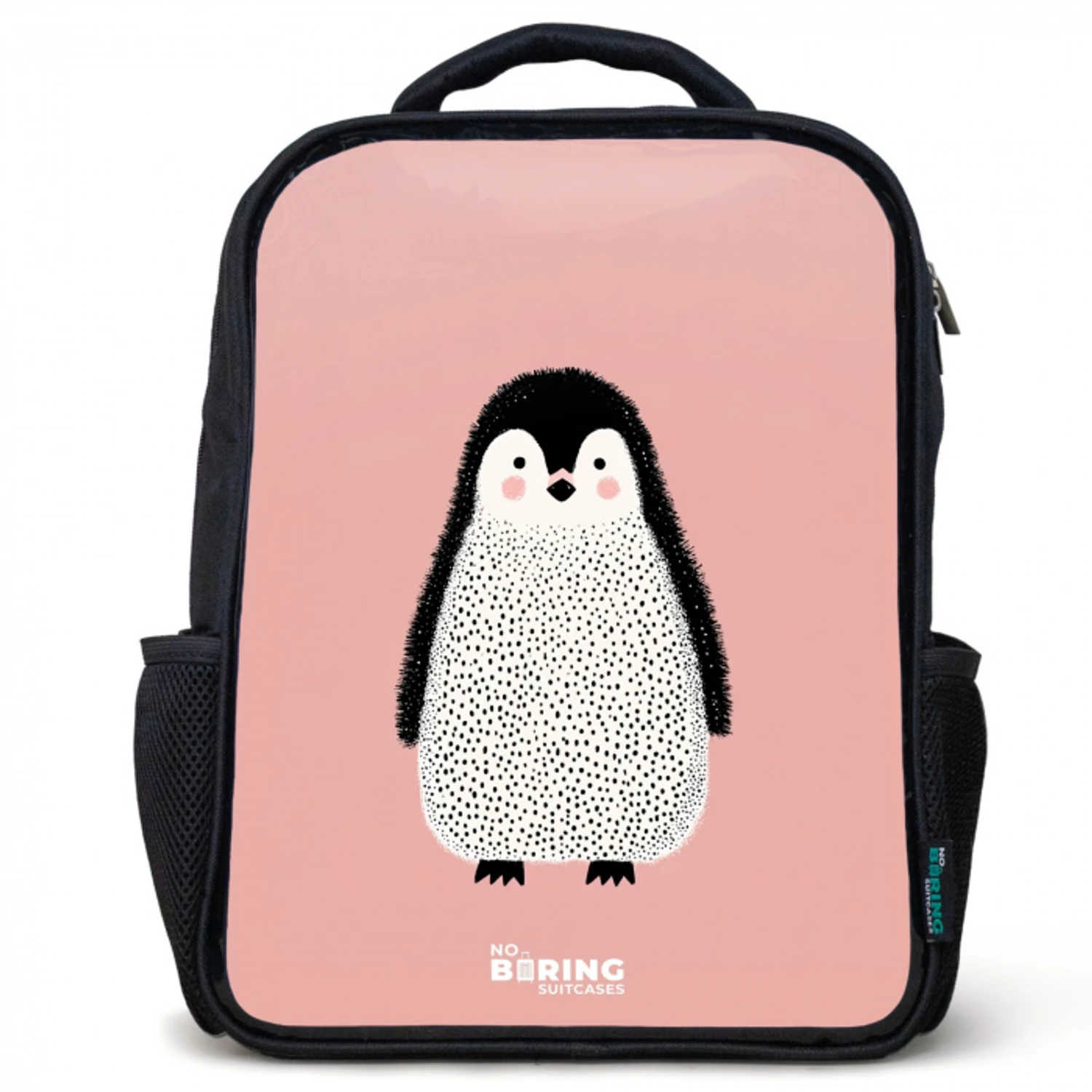 Pinguïn - Stippen - Roze - Minimalistisch Rugzak - Zwart middel -3d