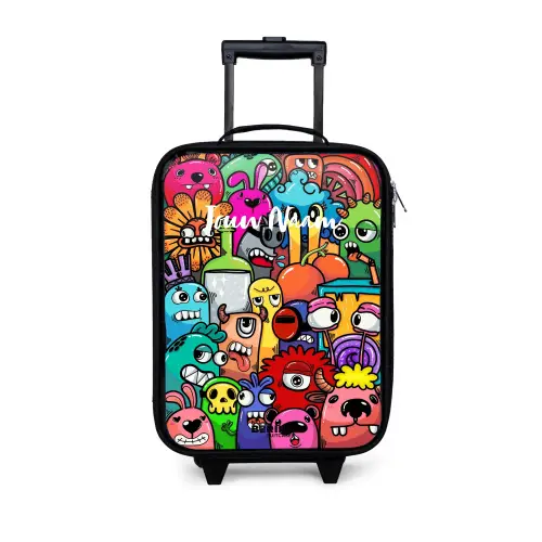 Knallende gekleurde monsters Kinderkoffer - Zwart klein -3d