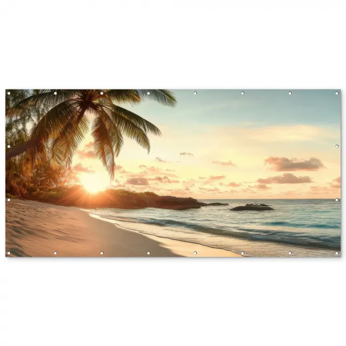 Strand - Palmbomen - Oceaan - Zonsondergang Balkonbeschermer Duitsland klein -zz_3d