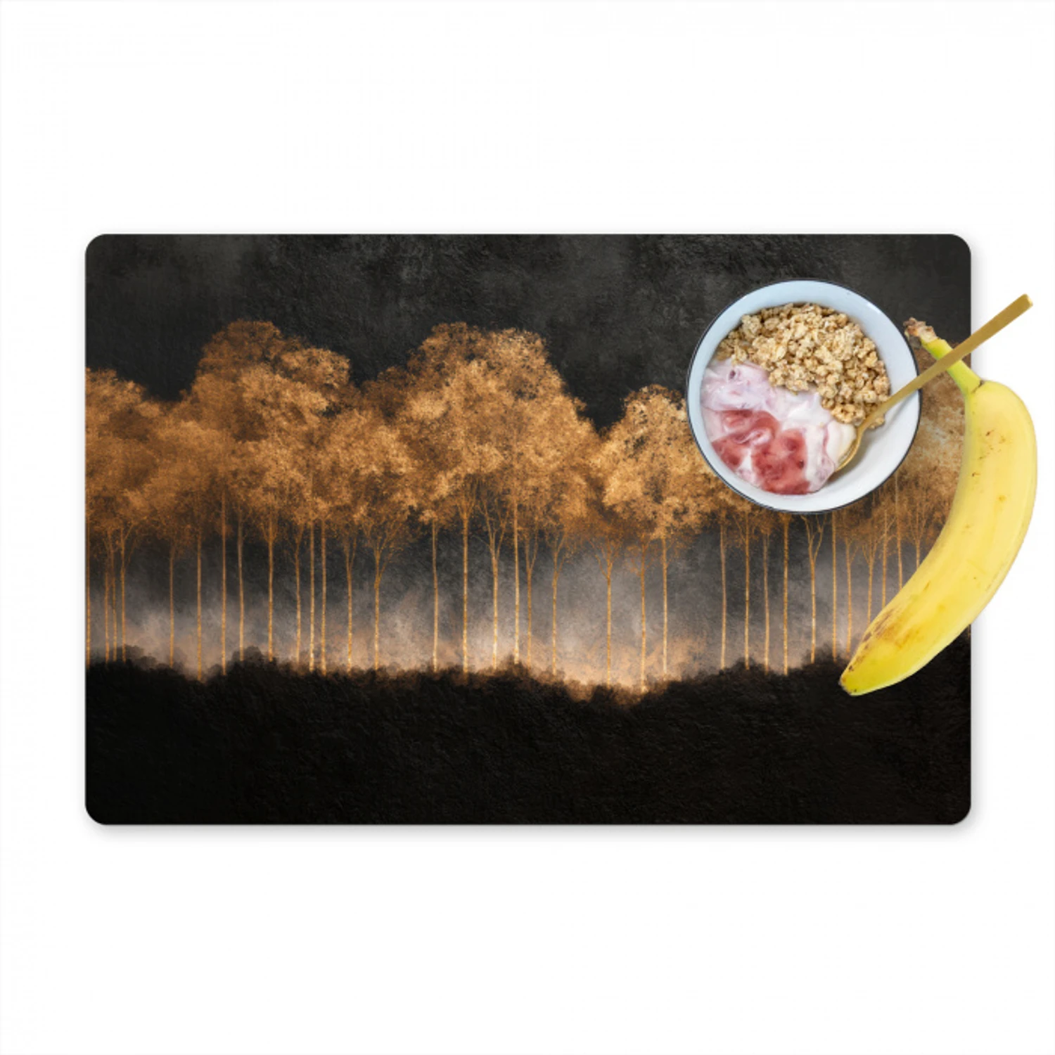 Gouden Bomen in Mistig Landschap Placemat vinyl groot -zzzproduct_Kitchenyeah-website