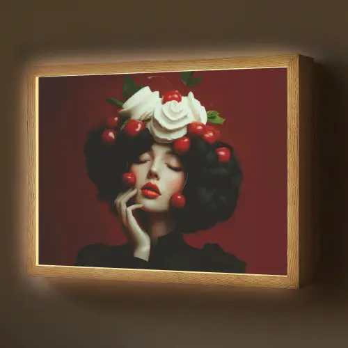 Vrouw - Kersen - Slagroom Light Box met batterij (Wandlamp) middel -z3d_website