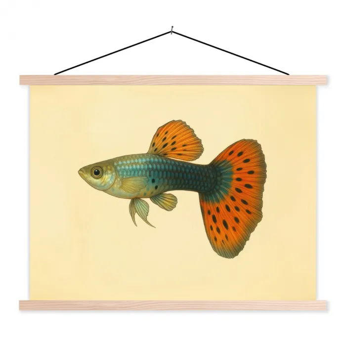 Vis - illustratie - Stippen - Oranje textielposter latten blank klein -3d