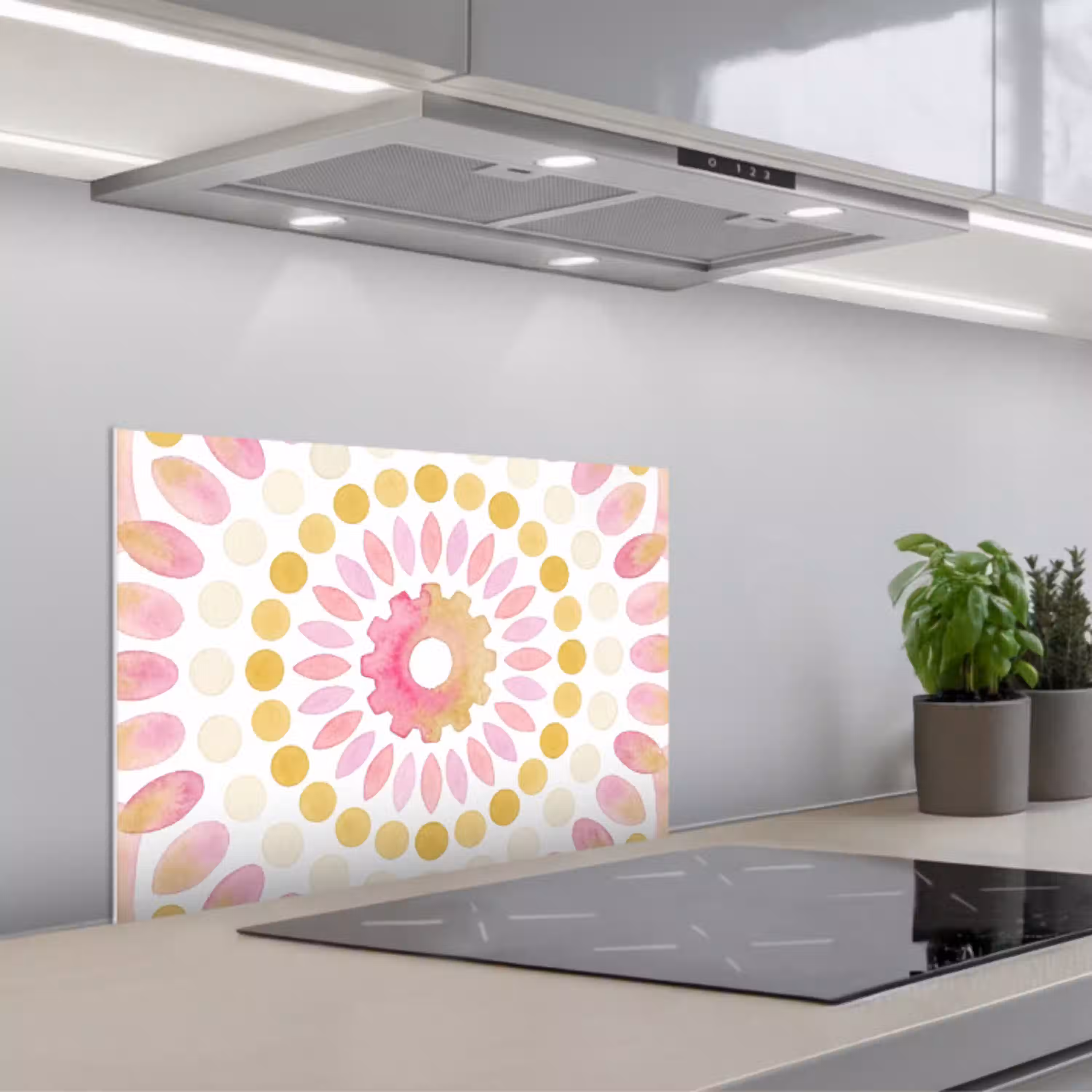 Abstract - Mandala - Kunst - Modern - Roze keuken achterwand spatscherm klein -3d_schuin