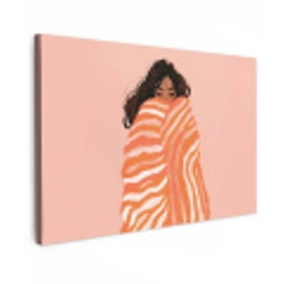 Meisje - Deken - Gestreept - Oranje Tuinposter op houten frame 2 cm dik klein -3d