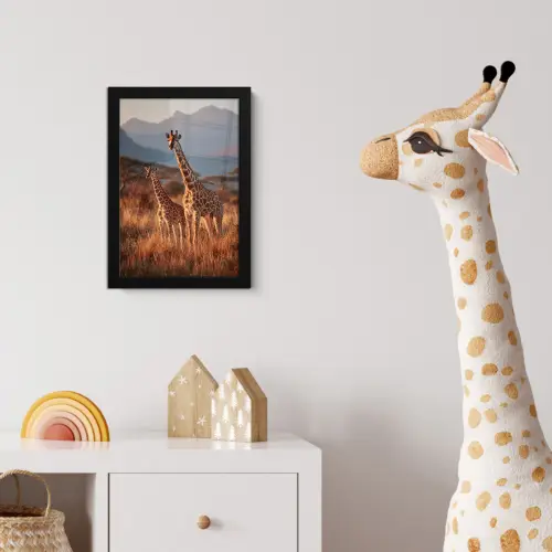 Giraffen - Hoog gras - Acaciabomen fotolijst zwart zonder passe partout klein -usfeer4_kinderkamer