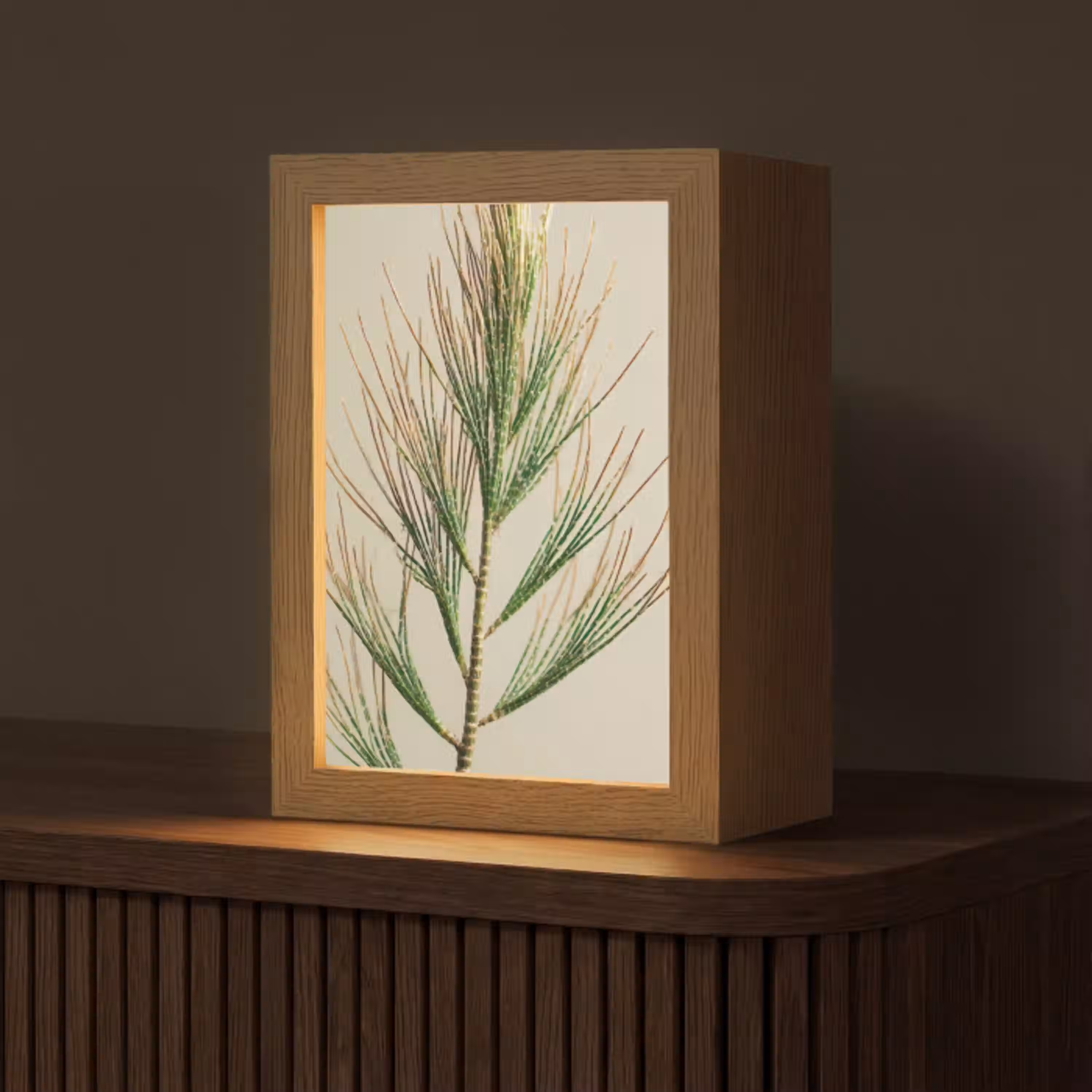 Dennentak - Naaldvormige bladeren - Lichtgroen Light Box met kabel (Tafellamp) klein -z3d_website