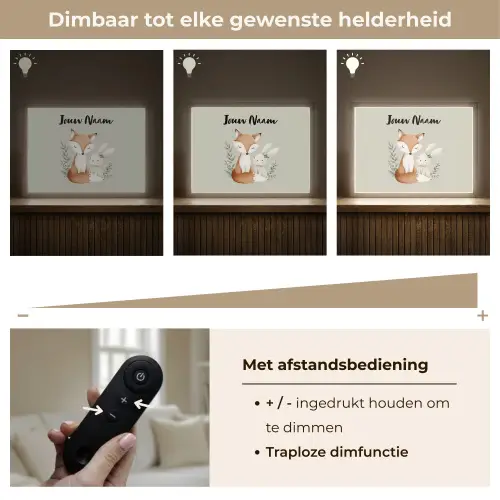 Illustratie - Vos - Konijn - Bladeren Light Box met batterij (Wandlamp kind) middel -USP_dimbaarNL