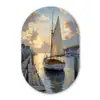 Zeilboot - Zon - Pier - Hout Wandcirkel Ovaal Forex klein -3d