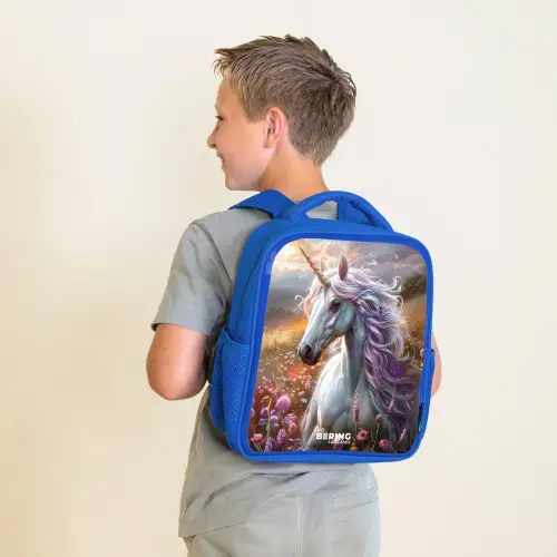 Pastel parelhoorn Kinderrugzak - Blauw middel -sfeer2