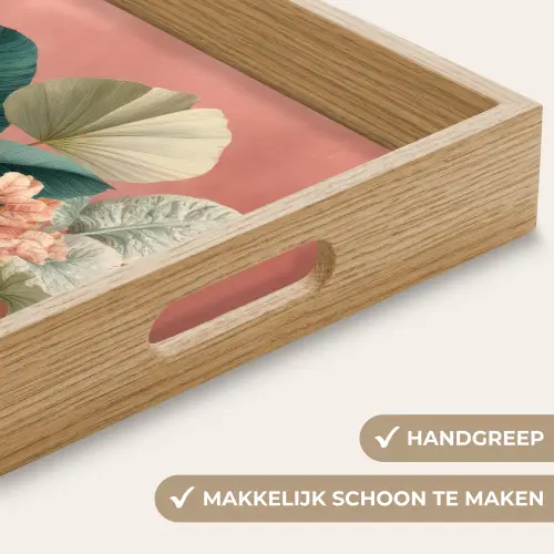 Tropische bladeren - Bloemen - Roze - groen Dienblad Rechthoek middel -USP_HandgreepNL