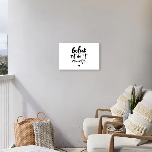 Geluk zit in 't zonnetje - Tekst - Zomer - Quotes Tuinposter op houten frame 2 cm dik klein -sfeer1