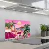 Stad - Roze - Palmbomen keuken achterwand spatscherm klein -3d_schuin