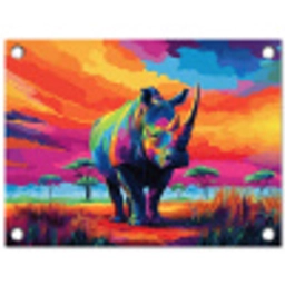 Neushoorn - Zonsondergang - Savanna - Kleurrijk tuinposter los doek klein -3d