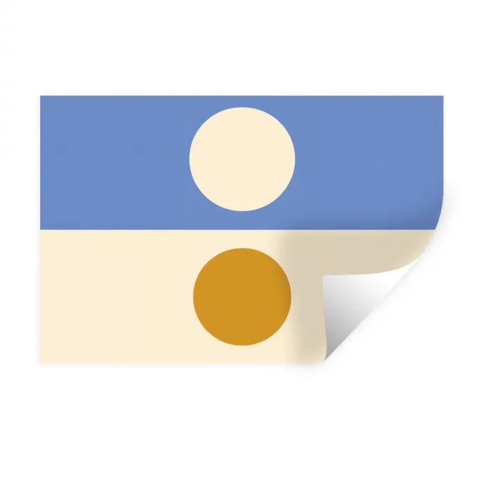 Cirkels - Symmetrisch - Wit - Blauw- Geel Muursticker klein -3d