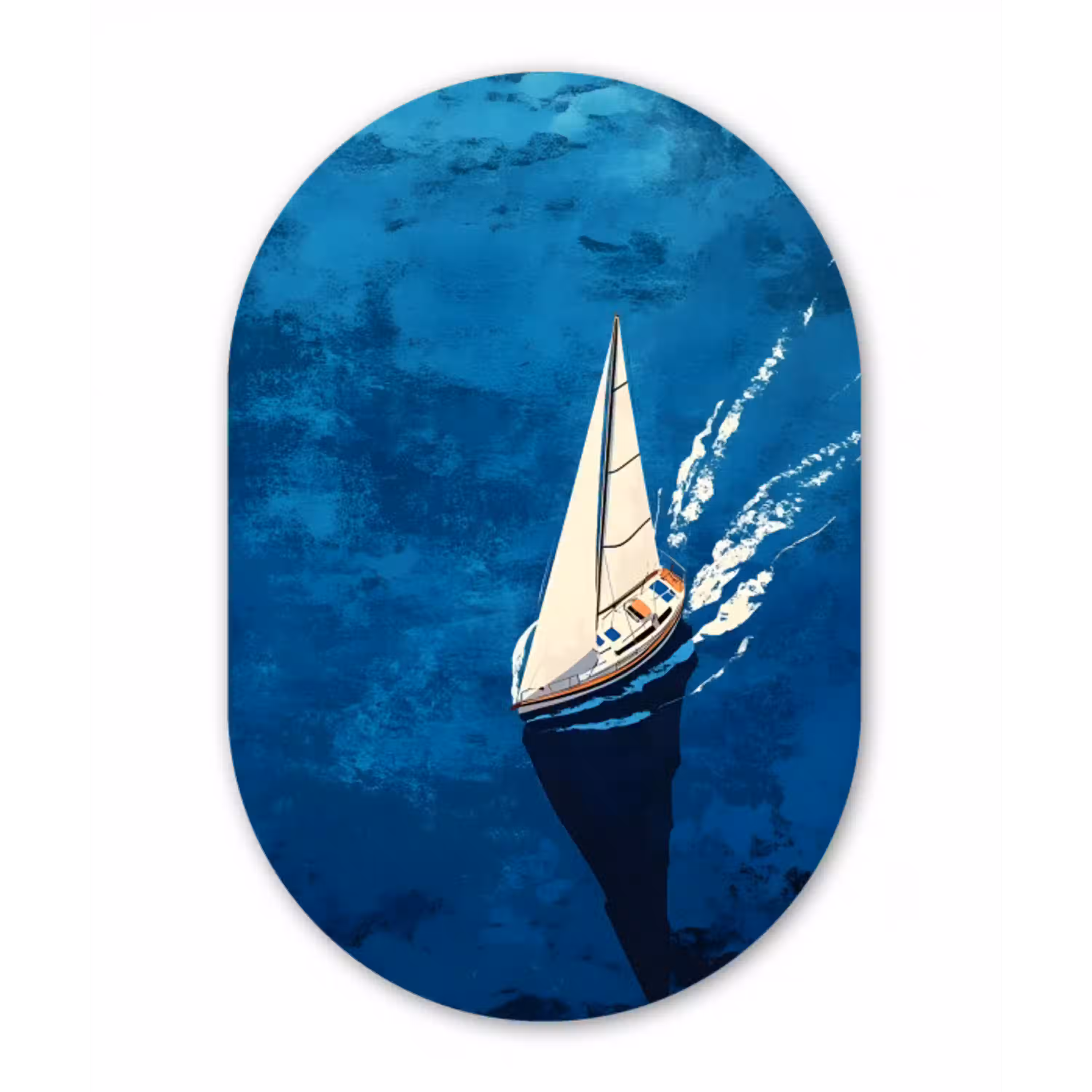 Zeilboot - Water - Abstract - Schaduw Wandcirkel Ovaal Glas middel -3d