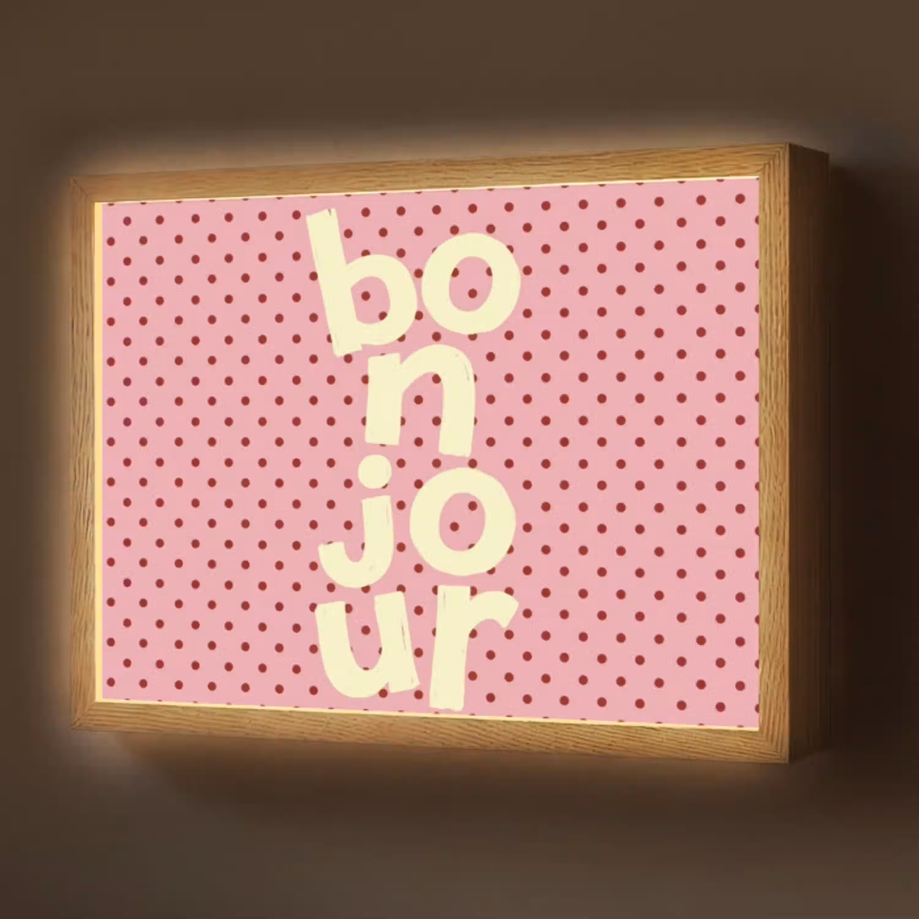 Bonjour - Stippen - Roze- Geel Light Box met batterij (Wandlamp) middel -z3d_website