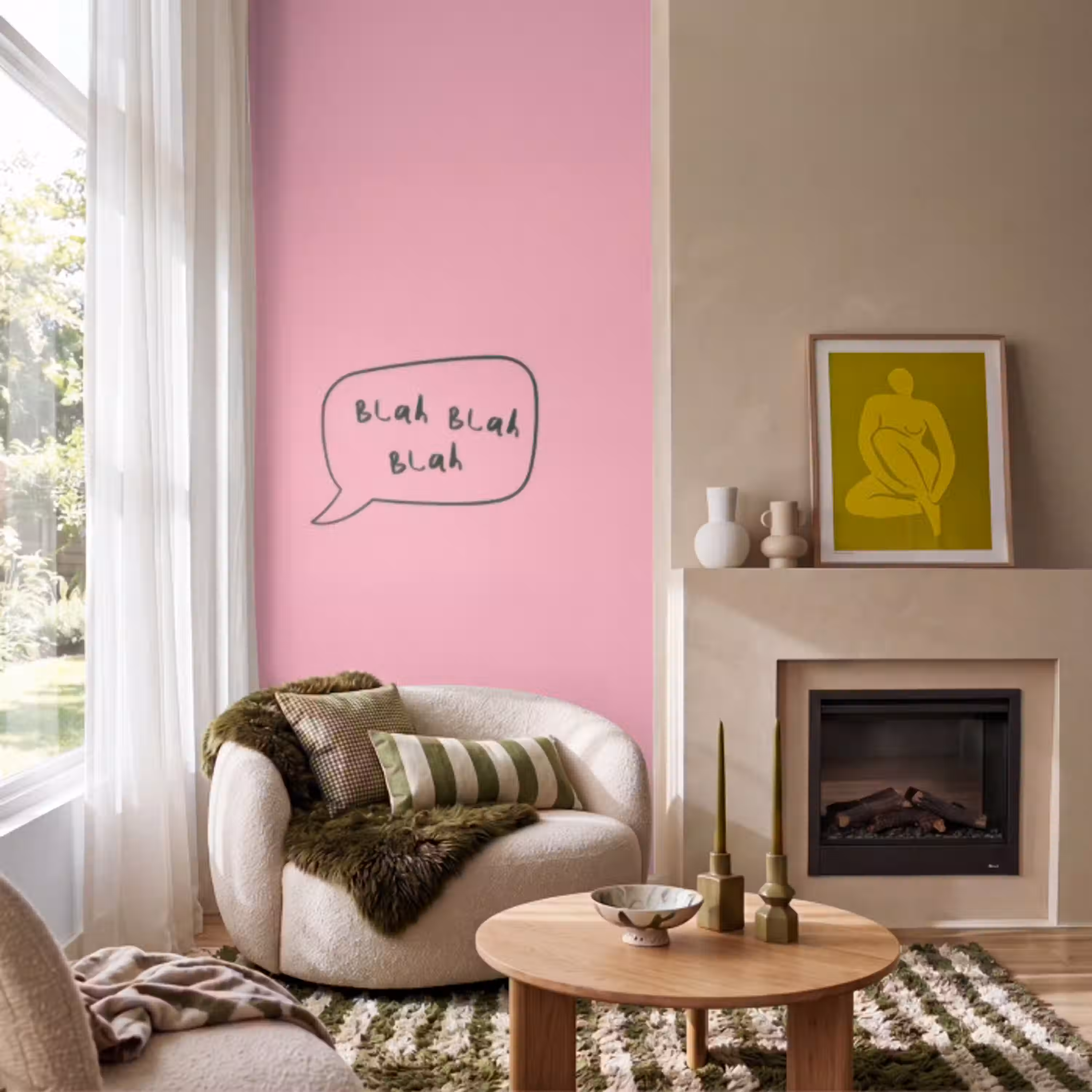 Tekstwolkje - BLAH BLAH BLAH - Roze Behang Vlies klein -sfeer2