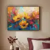 Bloemen - Zonnebloemen - Kunst - Geel Textielframe zwart klein -sfeer1