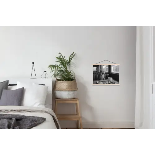 Kat - Koffie - Brood - Zwart textielposter latten blank klein -woonkamer