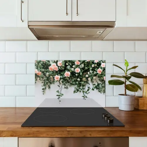 Bloemen - Muur - Rozen - Groen keuken achterwand spatscherm klein -sfeer2